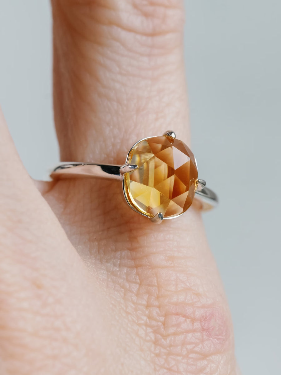 14k Cushion Rose Cut Garnet Natural Citrine Compass Setting Ring