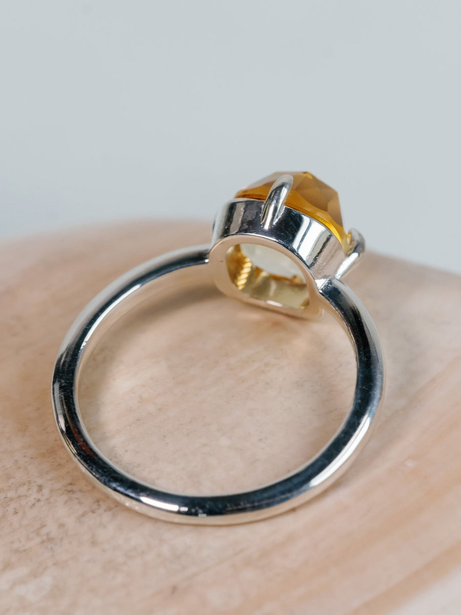 14k Cushion Rose Cut Garnet Natural Citrine Compass Setting Ring