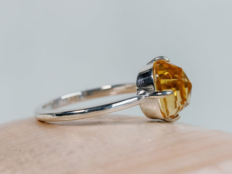 14k Cushion Rose Cut Garnet Natural Citrine Compass Setting Ring