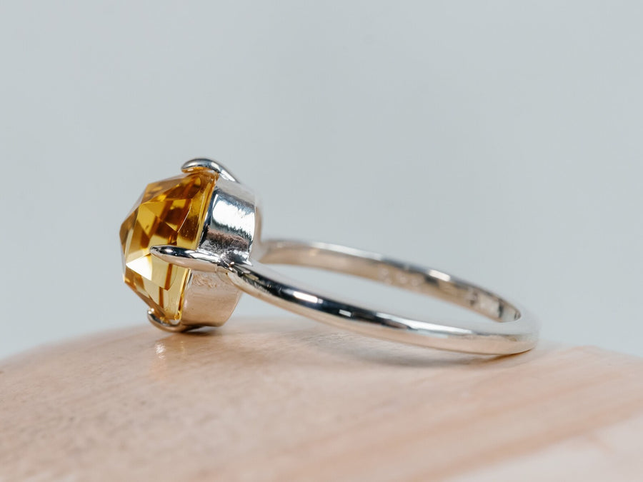 14k Cushion Rose Cut Garnet Natural Citrine Compass Setting Ring