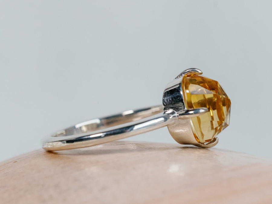 14k Cushion Rose Cut Garnet Natural Citrine Compass Setting Ring