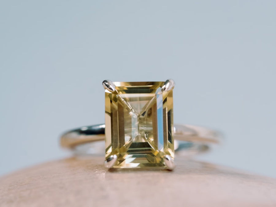 14k Emerald Cut Citrine Solitaire Ring