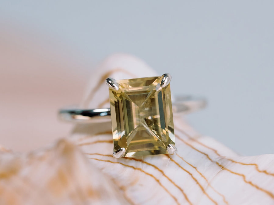 14k Emerald Cut Citrine Solitaire Ring