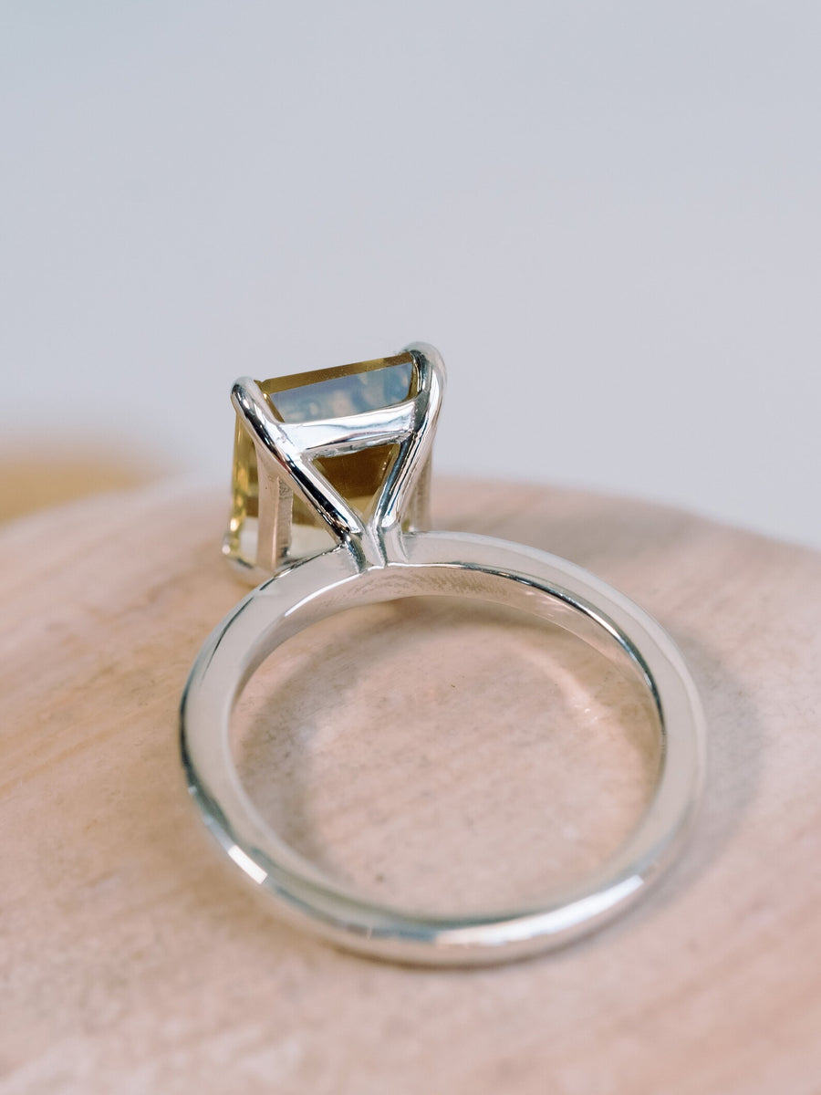 14k Emerald Cut Citrine Solitaire Ring