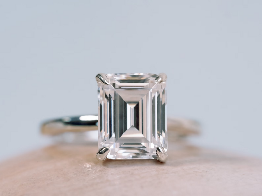 14k Emerald Cut Moissanite Solitaire Engagement Ring 4ct Ethically Sourced