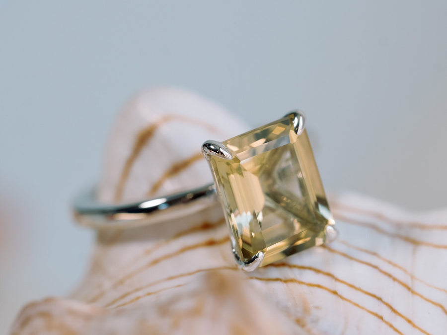 14k Emerald Cut Citrine Solitaire Ring