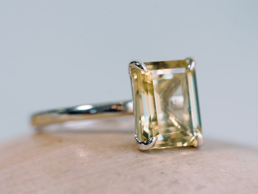 14k Emerald Cut Citrine Solitaire Ring