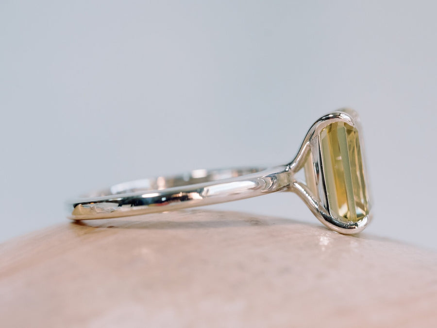 14k Emerald Cut Citrine Solitaire Ring