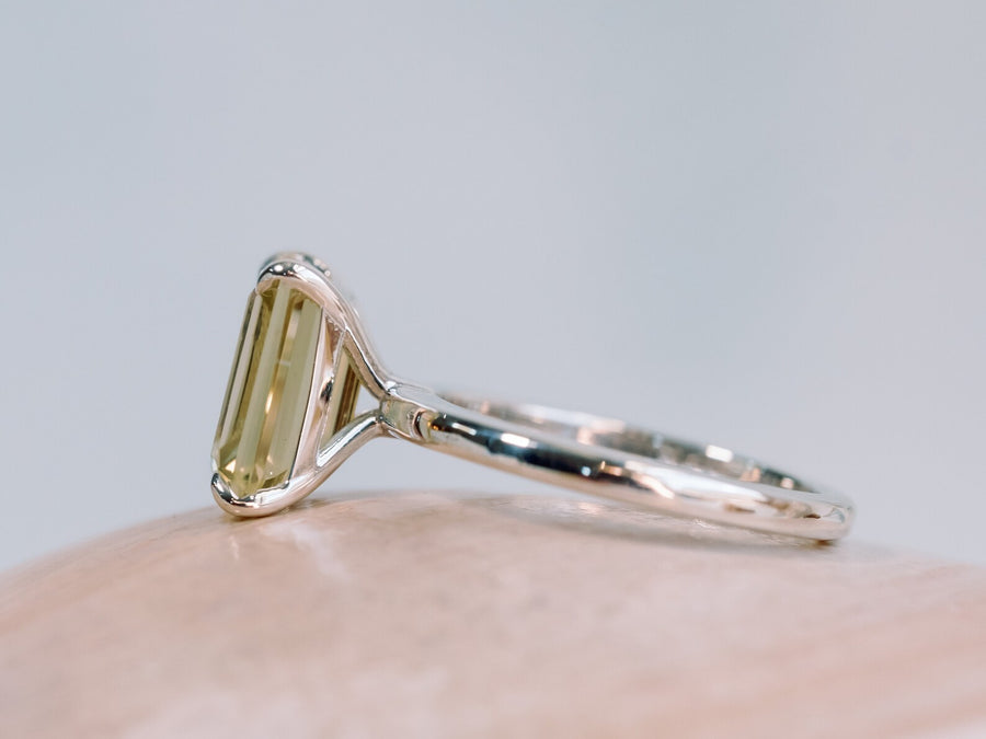 14k Emerald Cut Citrine Solitaire Ring