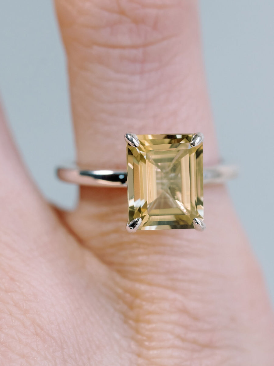 14k Emerald Cut Citrine Solitaire Ring