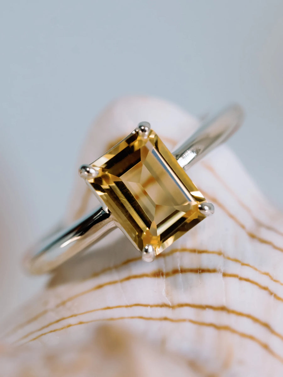 14k Emerald Cut 1.5ct Natural Citrine Solitaire Ring