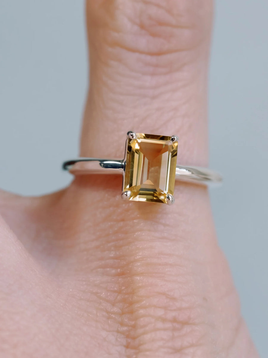 14k Emerald Cut 1.5ct Natural Citrine Solitaire Ring