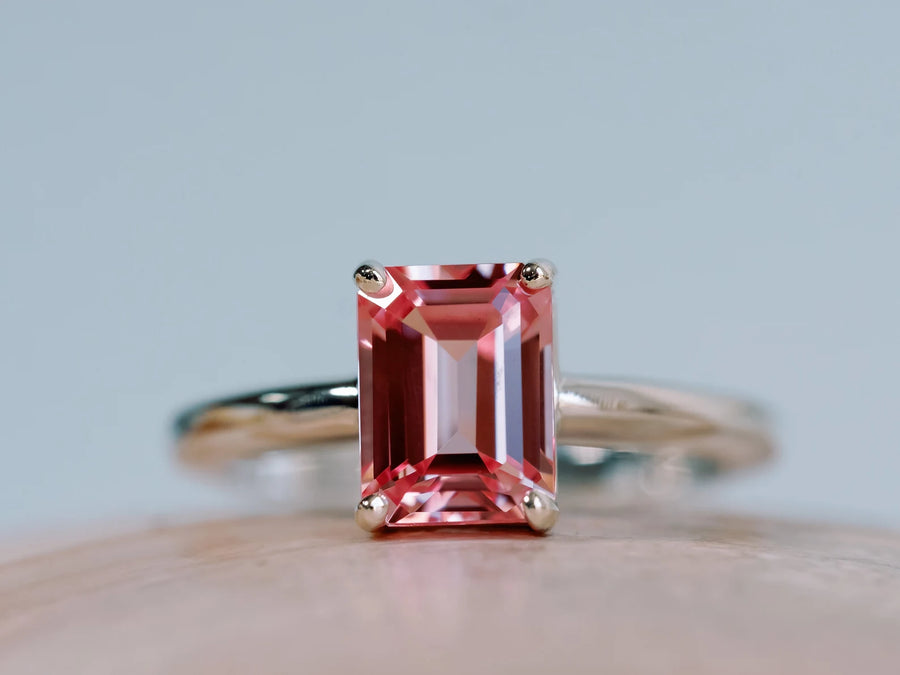 14k Pink Natural Topaz Solitaire Ring - Gift For Her