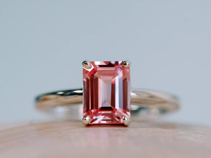 14k Pink Natural Topaz Solitaire Ring - Gift For Her