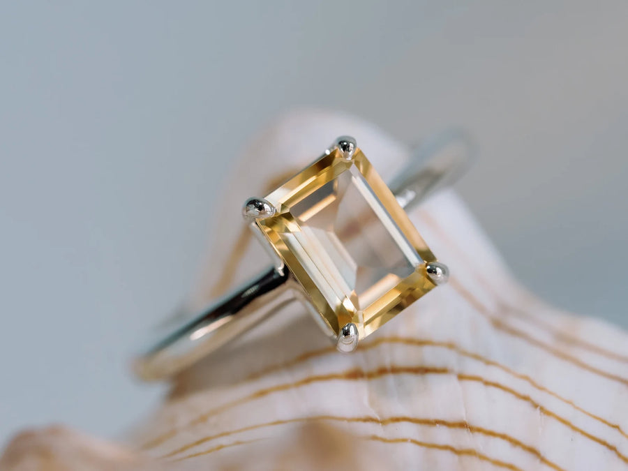 14k Emerald Cut 1.5ct Natural Citrine Solitaire Ring