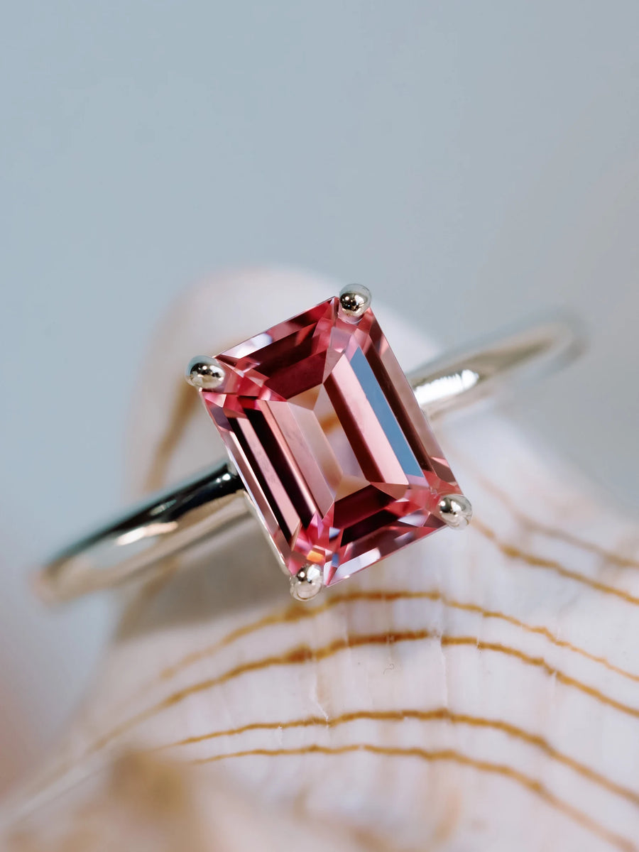 14k Pink Natural Topaz Solitaire Ring - Gift For Her