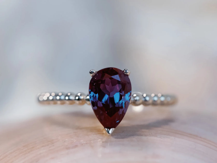 14k Alexandrite Pear Cut Solitaire Ring