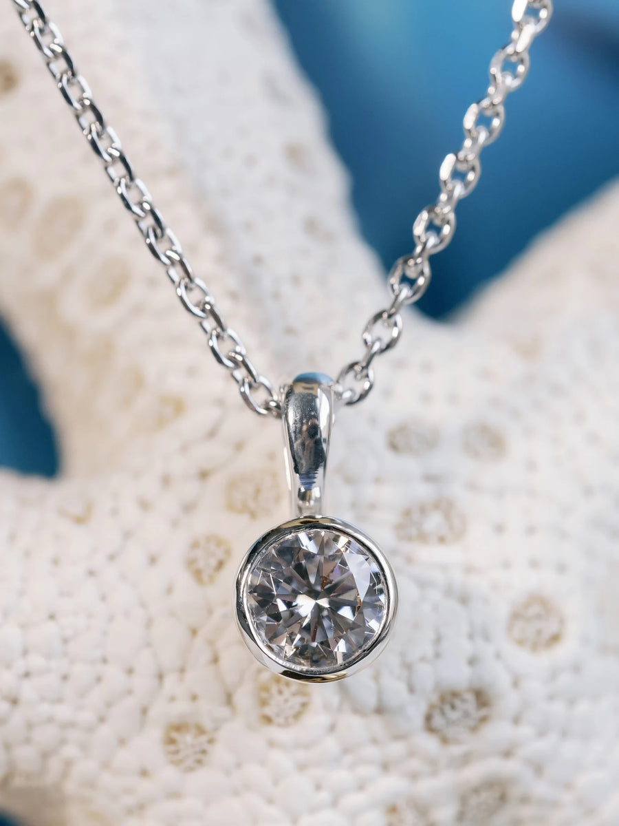 14k Moissanite Bezel Solitaire Pendant Everyday Necklace