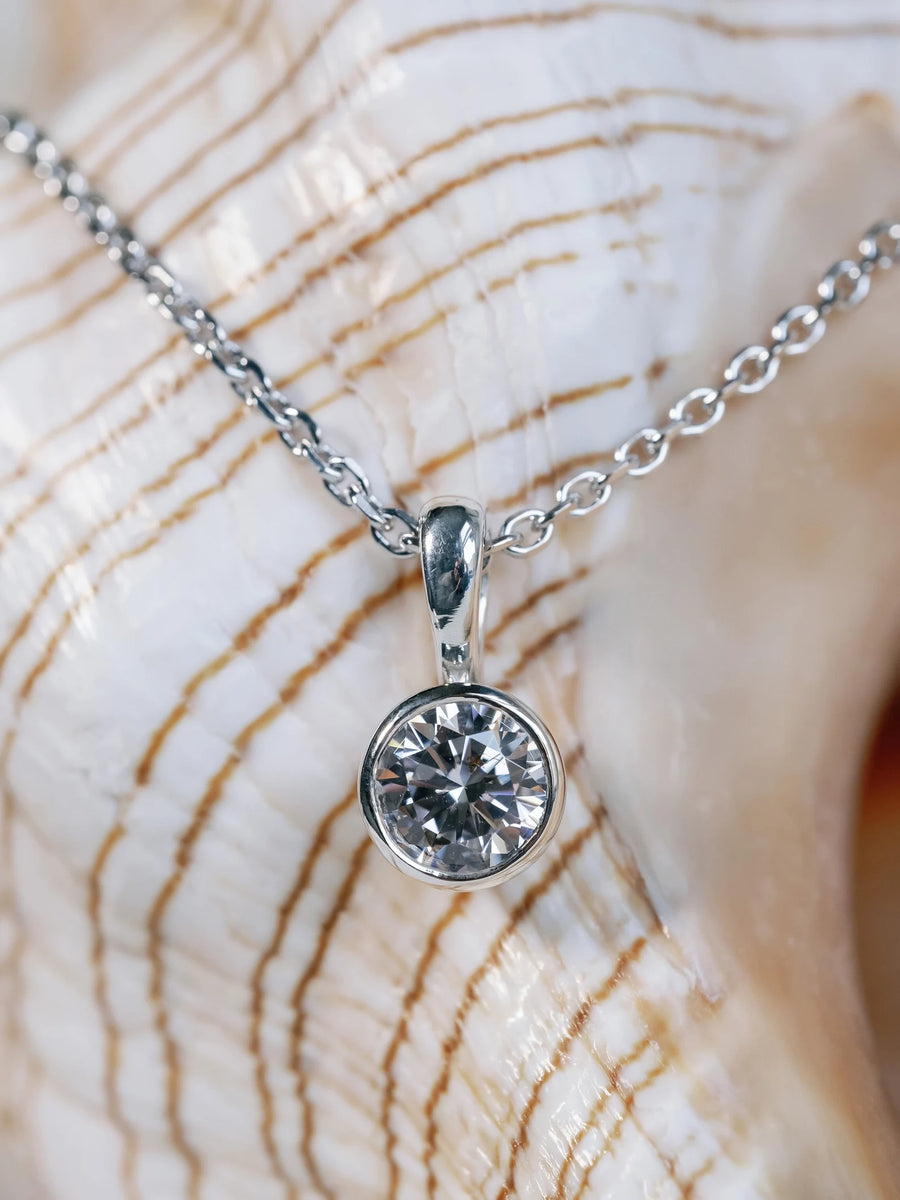 14k Moissanite Bezel Solitaire Pendant Everyday Necklace