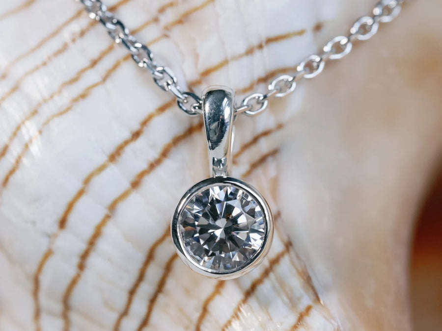 14k Moissanite Bezel Solitaire Pendant Everyday Necklace