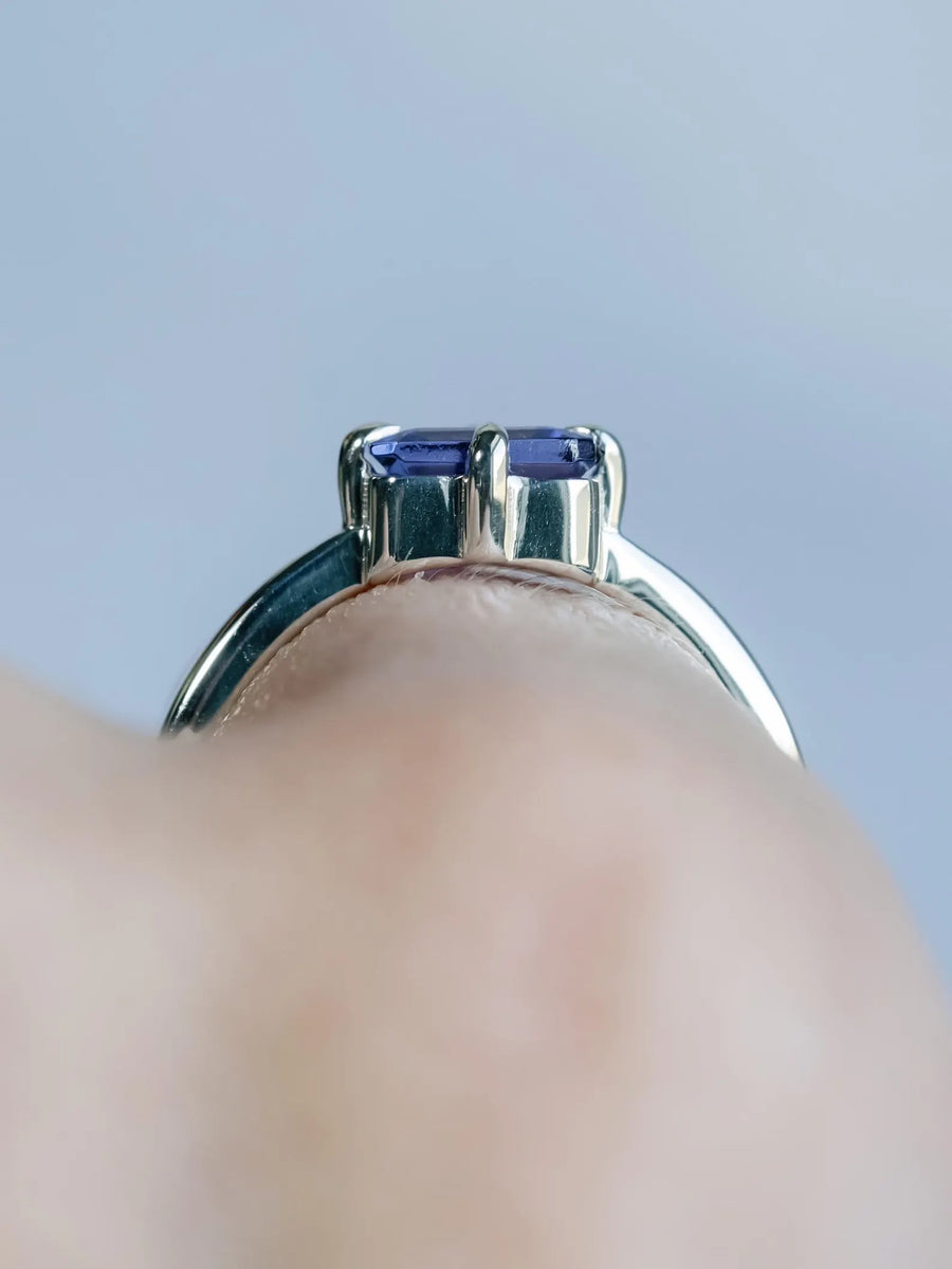 Natural Emerald Cut Tanzanite East West Compass Ring