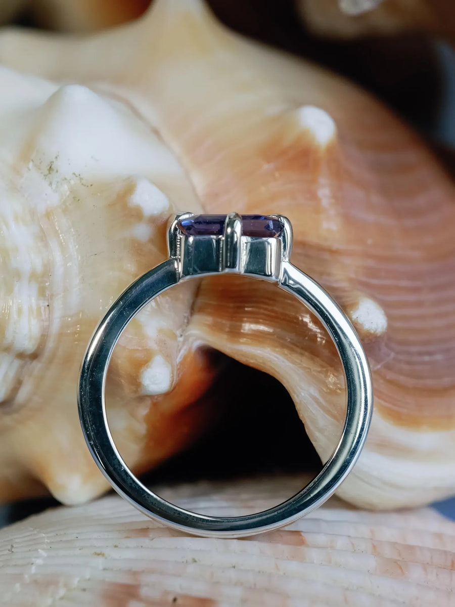 Natural Emerald Cut Tanzanite East West Compass Ring