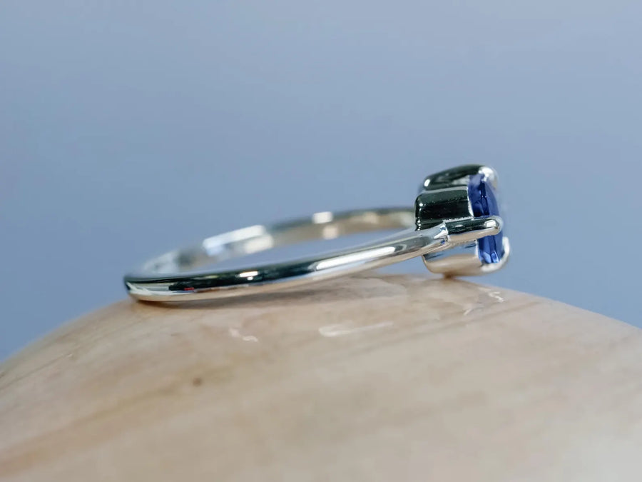 Natural Emerald Cut Tanzanite East West Compass Ring