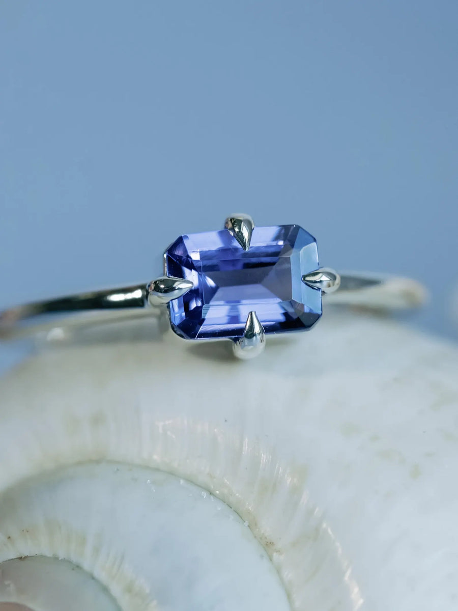 Natural Emerald Cut Tanzanite East West Compass Ring