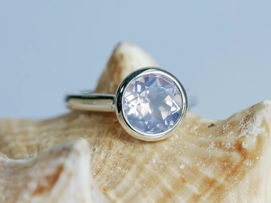 Natural Lavender Moon Quartz Round Bezel Solitaire Ring