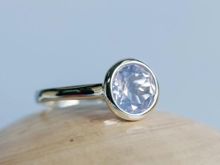 Natural Lavender Moon Quartz Round Bezel Solitaire Ring