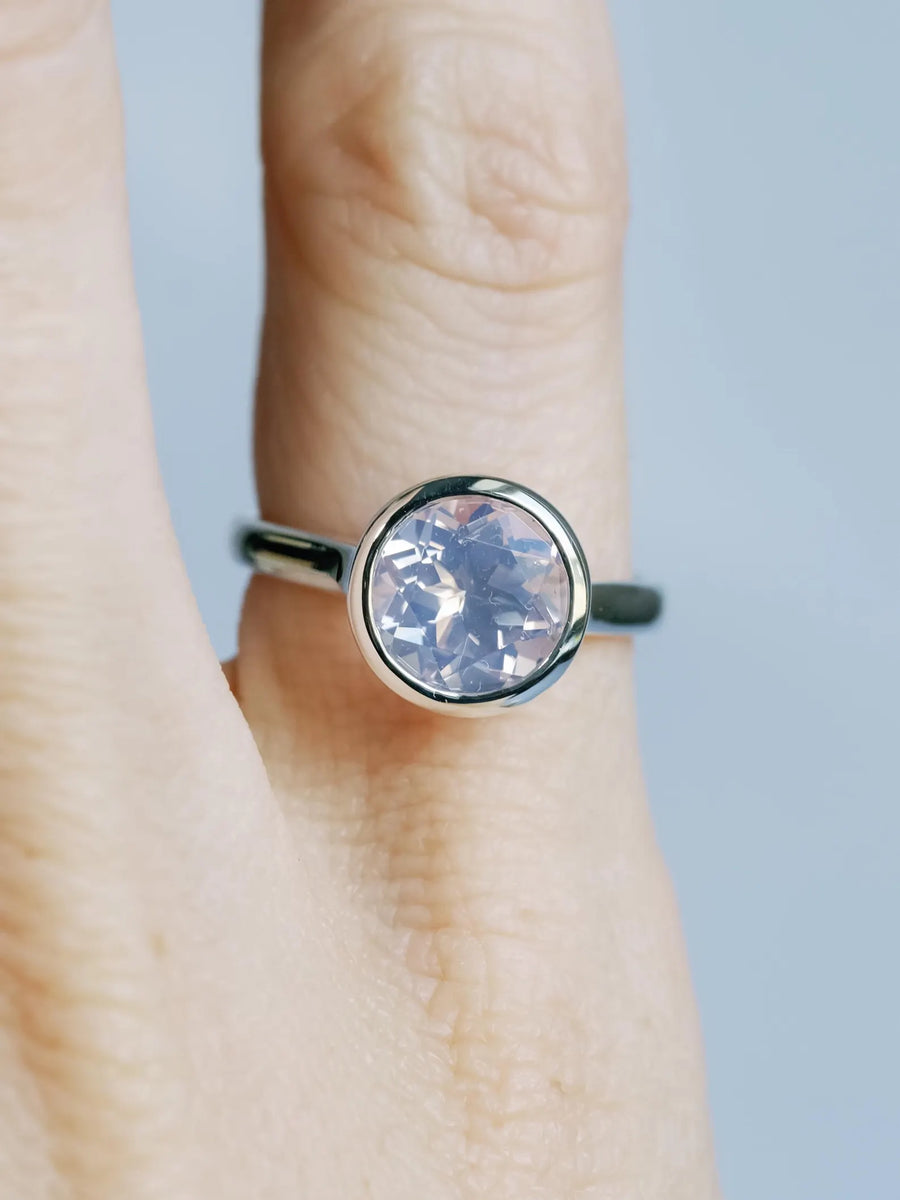 Natural Lavender Moon Quartz Round Bezel Solitaire Ring