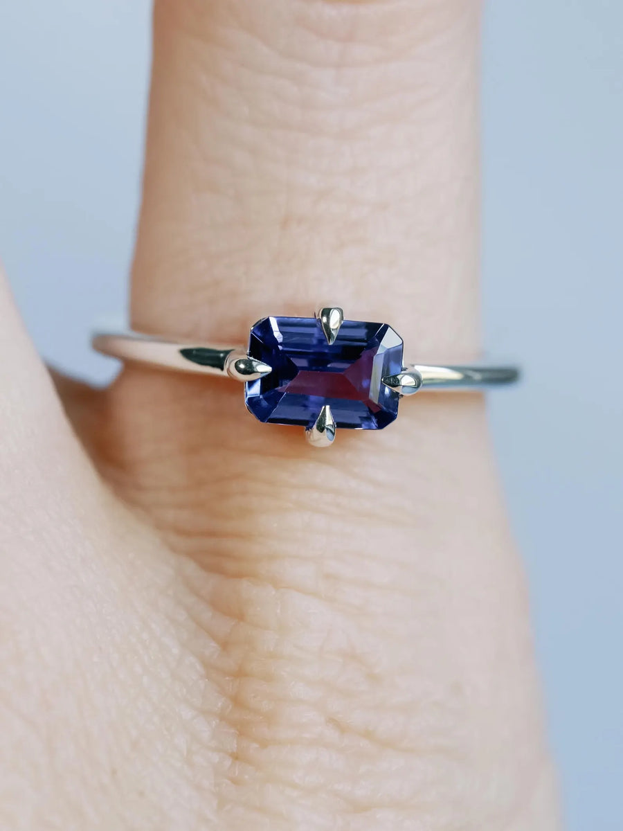 Natural Emerald Cut Tanzanite East West Compass Ring
