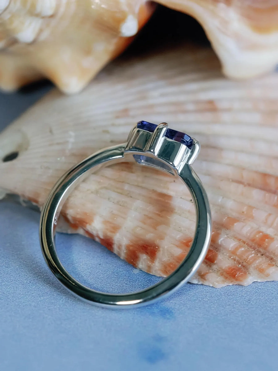 Natural Emerald Cut Tanzanite East West Compass Ring
