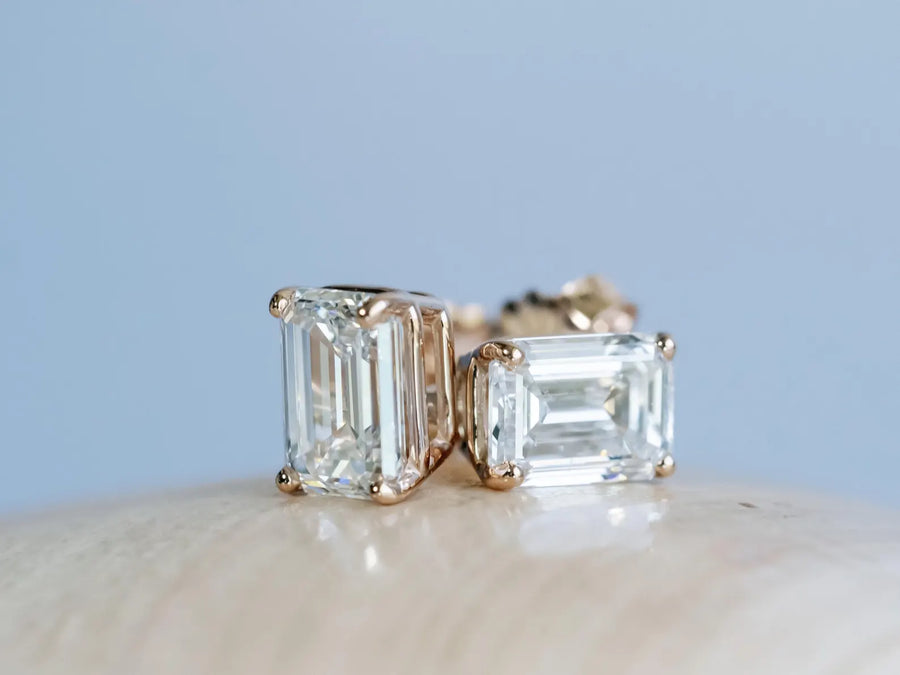 Emerald Cut Lab Diamond Stud Everyday Earrings