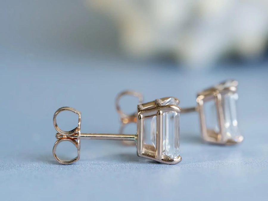 Emerald Cut Lab Diamond Stud Everyday Earrings