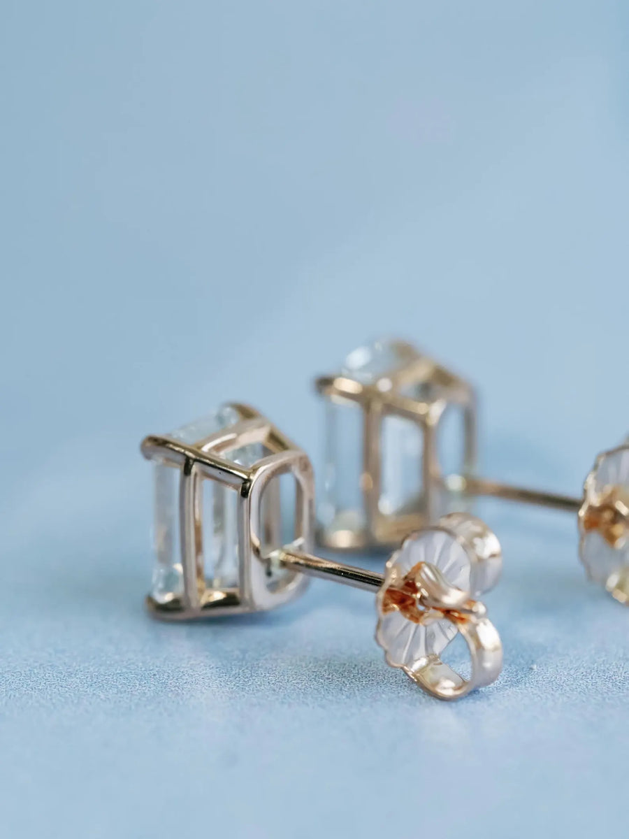 Emerald Cut Lab Diamond Stud Everyday Earrings