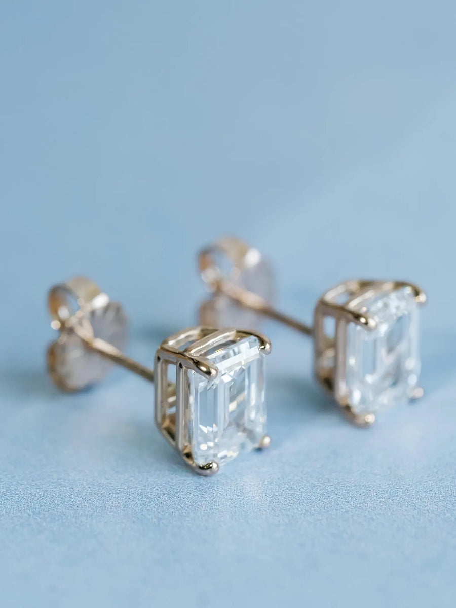 Emerald Cut Lab Diamond Stud Everyday Earrings