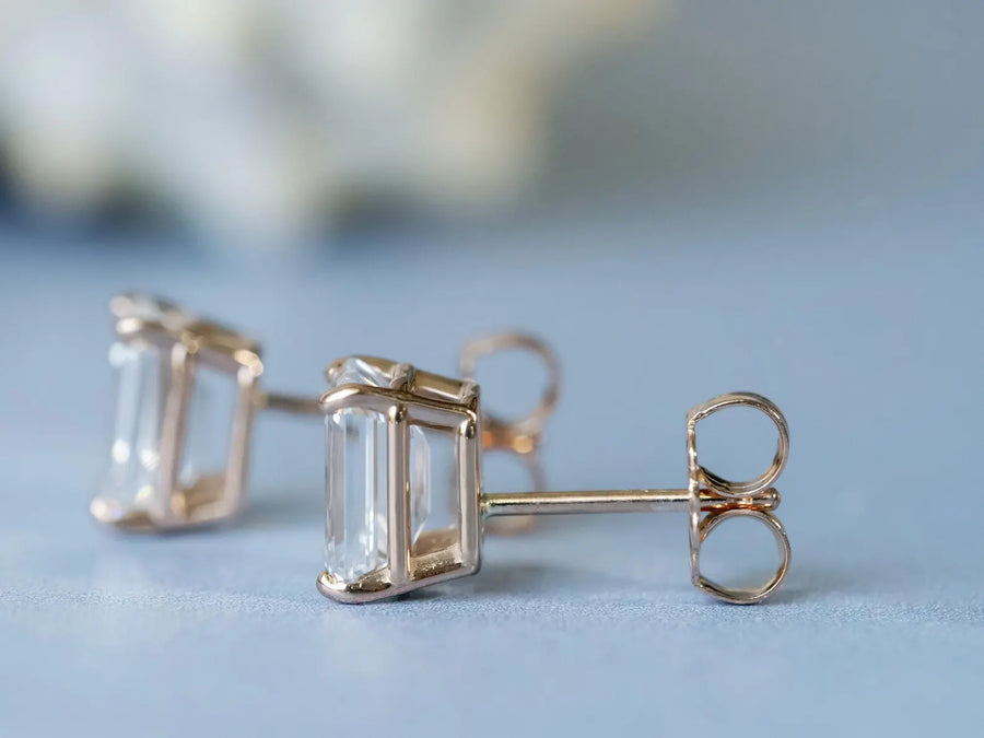 Emerald Cut Lab Diamond Stud Everyday Earrings