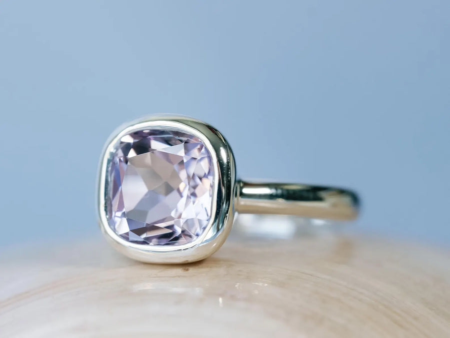 14k Rose De France Cushion Cut Lavender Amethyst Bezel Statement Ring