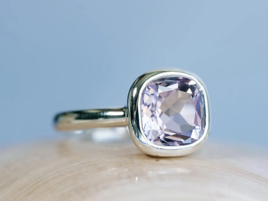 14k Rose De France Cushion Cut Lavender Amethyst Bezel Statement Ring
