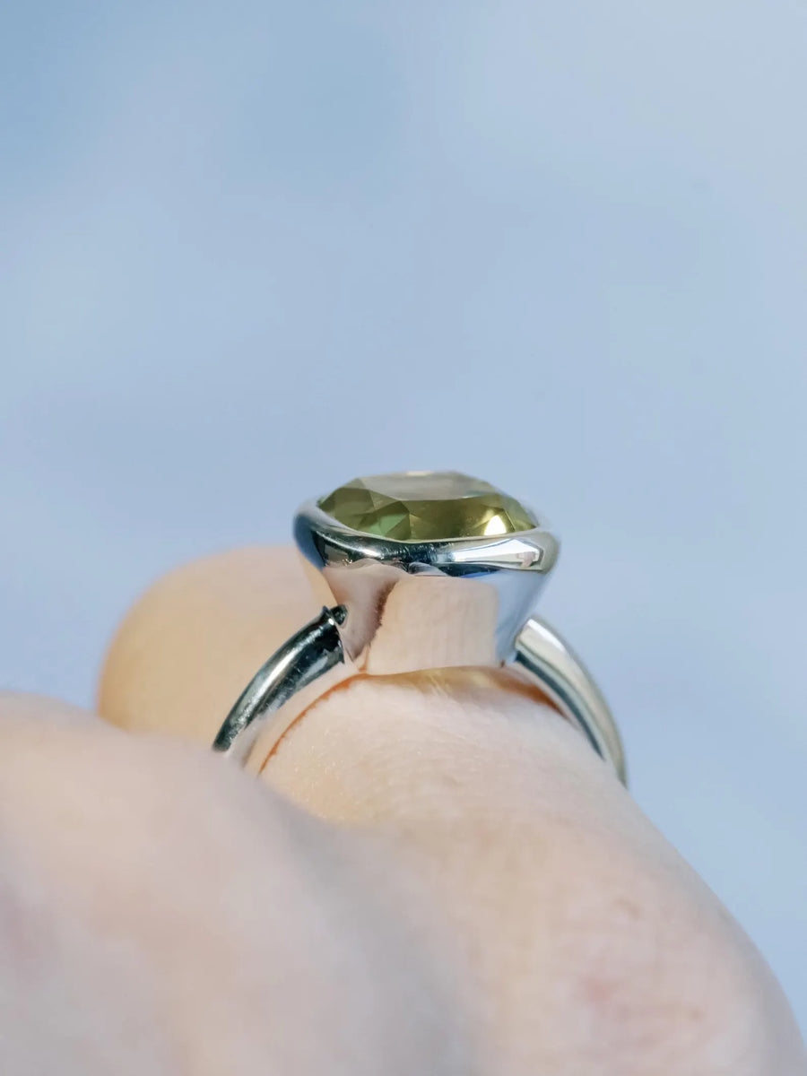 14k Natural Lemon Citrine Cushion Cut Bezel Statement Ring