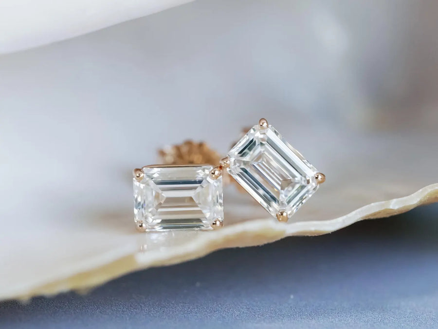 Emerald Cut Lab Diamond Stud Everyday Earrings