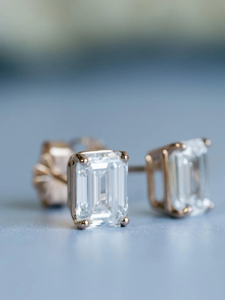 Emerald Cut Lab Diamond Stud Everyday Earrings