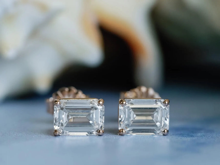 Emerald Cut Lab Diamond Stud Everyday Earrings