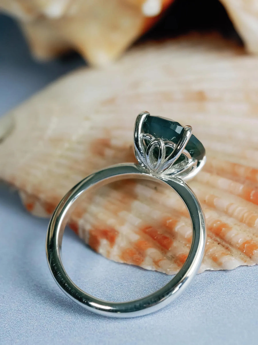 Natural Oval Moss Agate Solitaire Ring