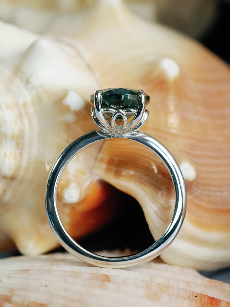 Natural Oval Moss Agate Solitaire Ring