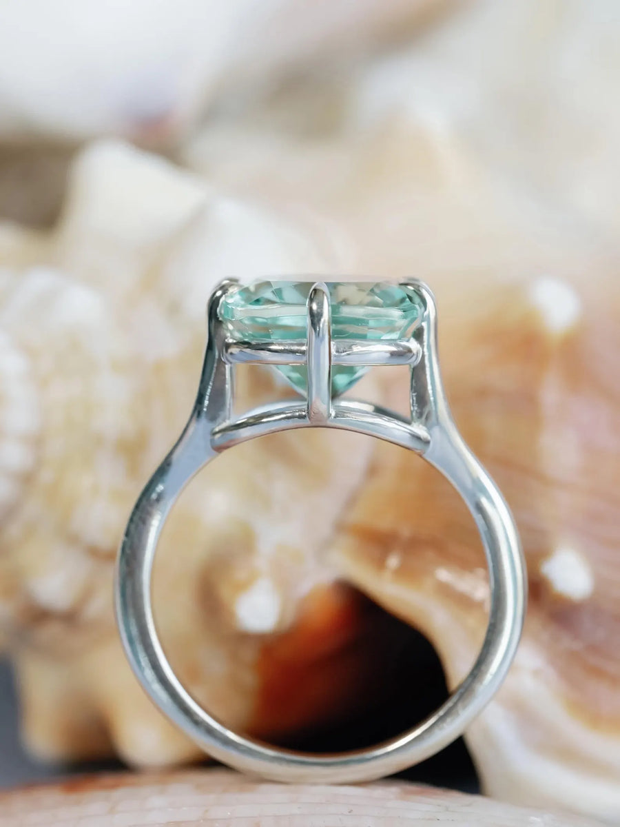 14k Prasiolite Green Amethyst Cushion Cut Solitaire Compass Prong Ring