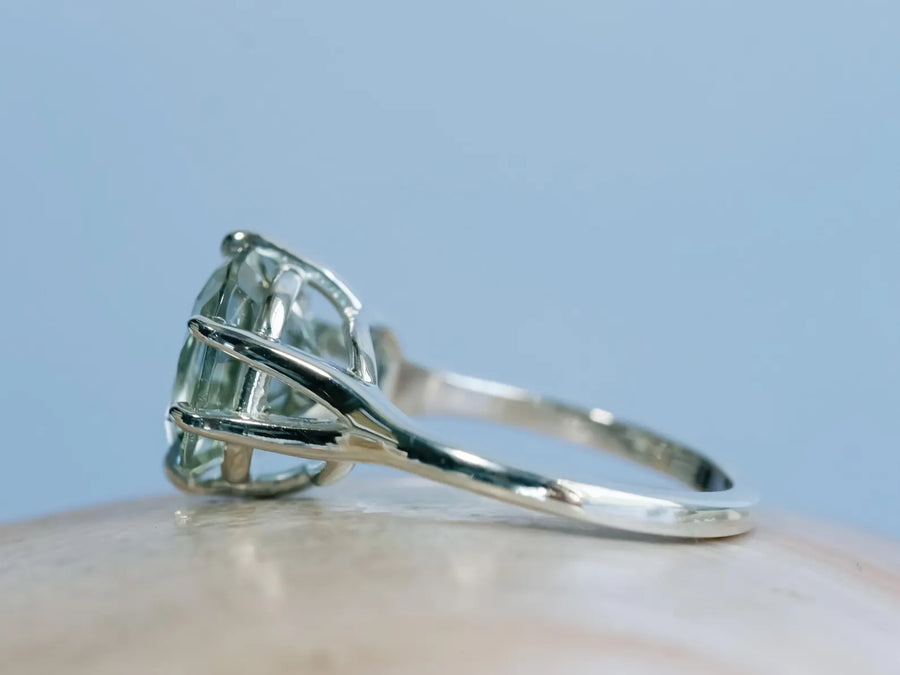 14k Prasiolite Green Amethyst Cushion Cut Solitaire Compass Prong Ring