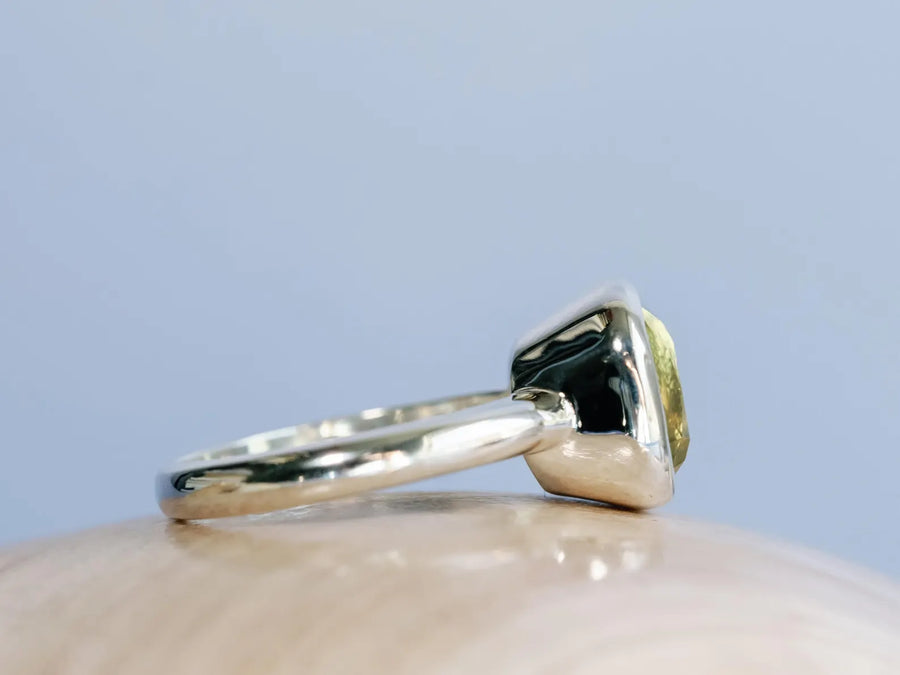14k Natural Lemon Citrine Cushion Cut Bezel Statement Ring