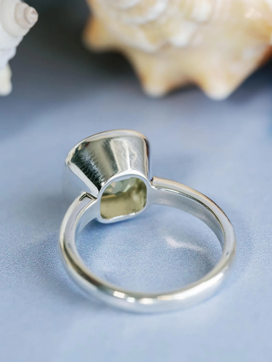 14k Natural Lemon Citrine Cushion Cut Bezel Statement Ring